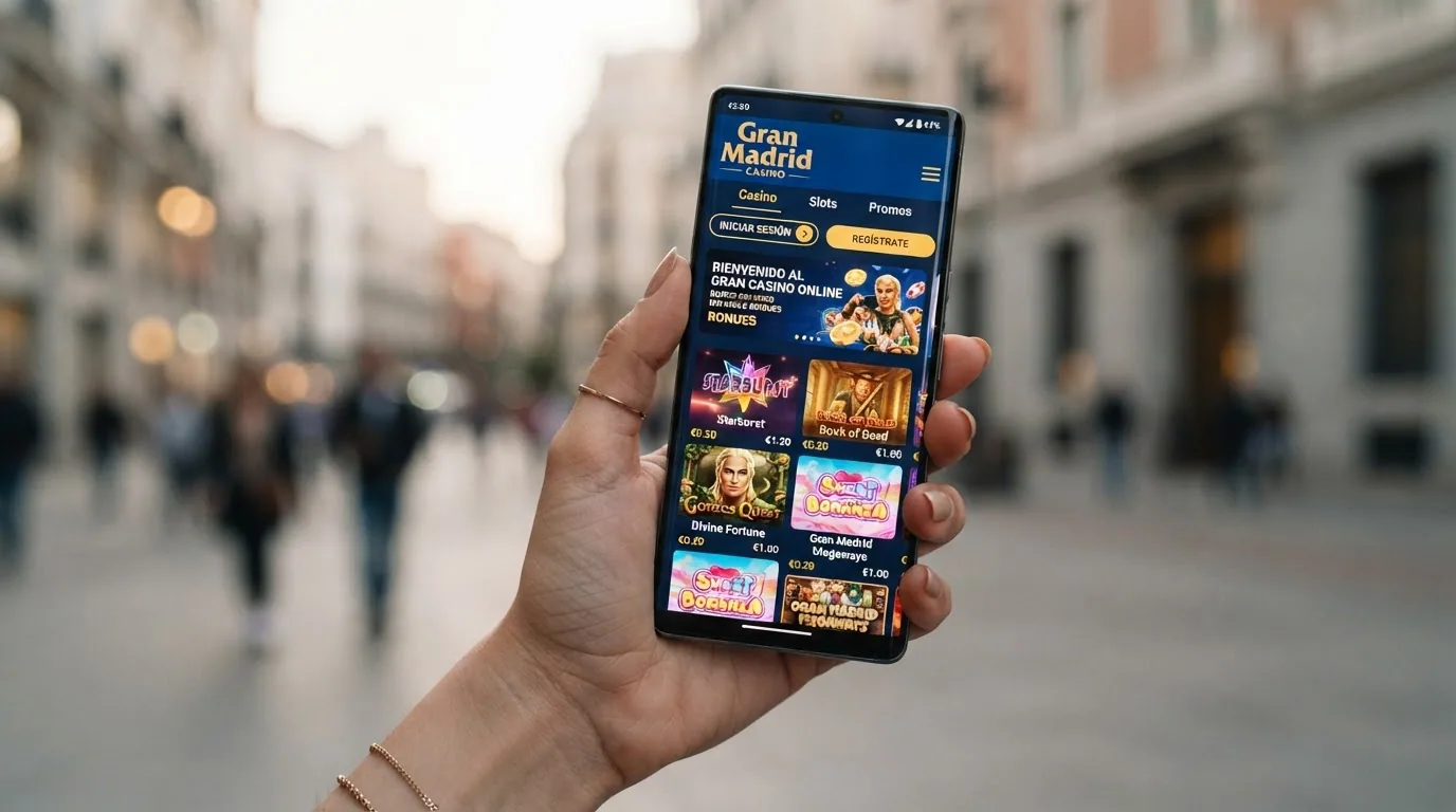 Aplicación móvil de Gran Madrid Casino Online abierta en un teléfono mostrando el vestíbulo de juegos