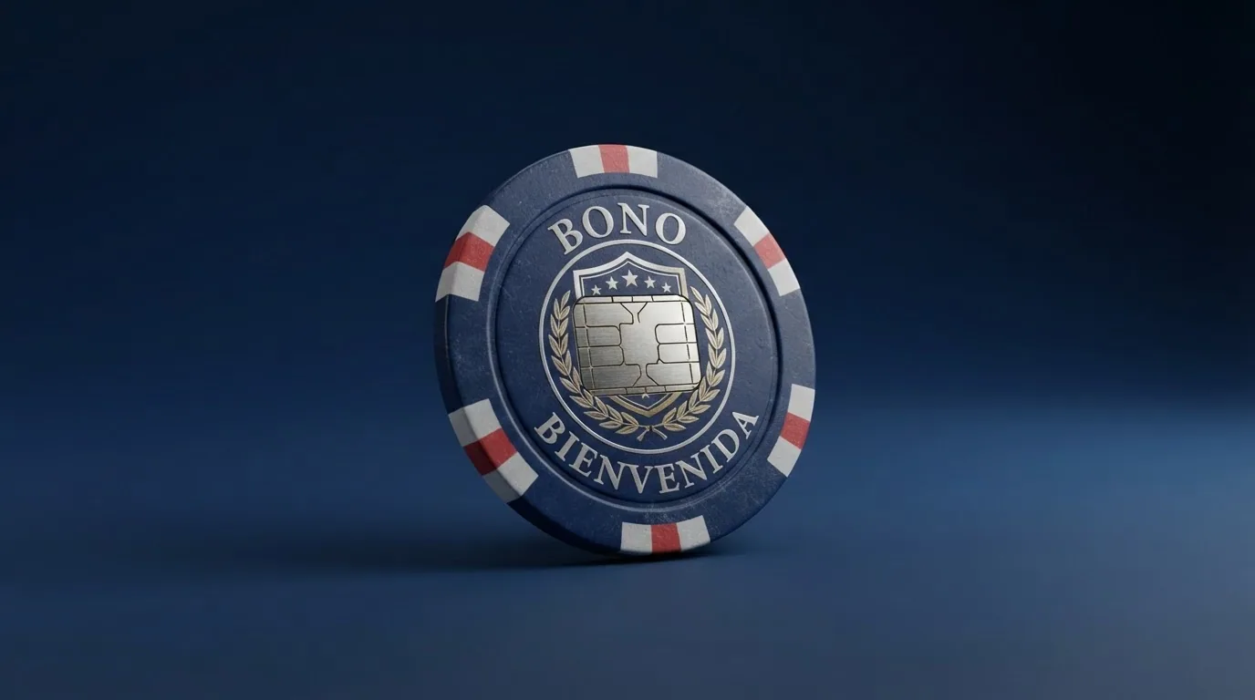 Una pantalla de promoción de bono de bienvenida con el importe en euros y las condiciones en letra pequeña debajo