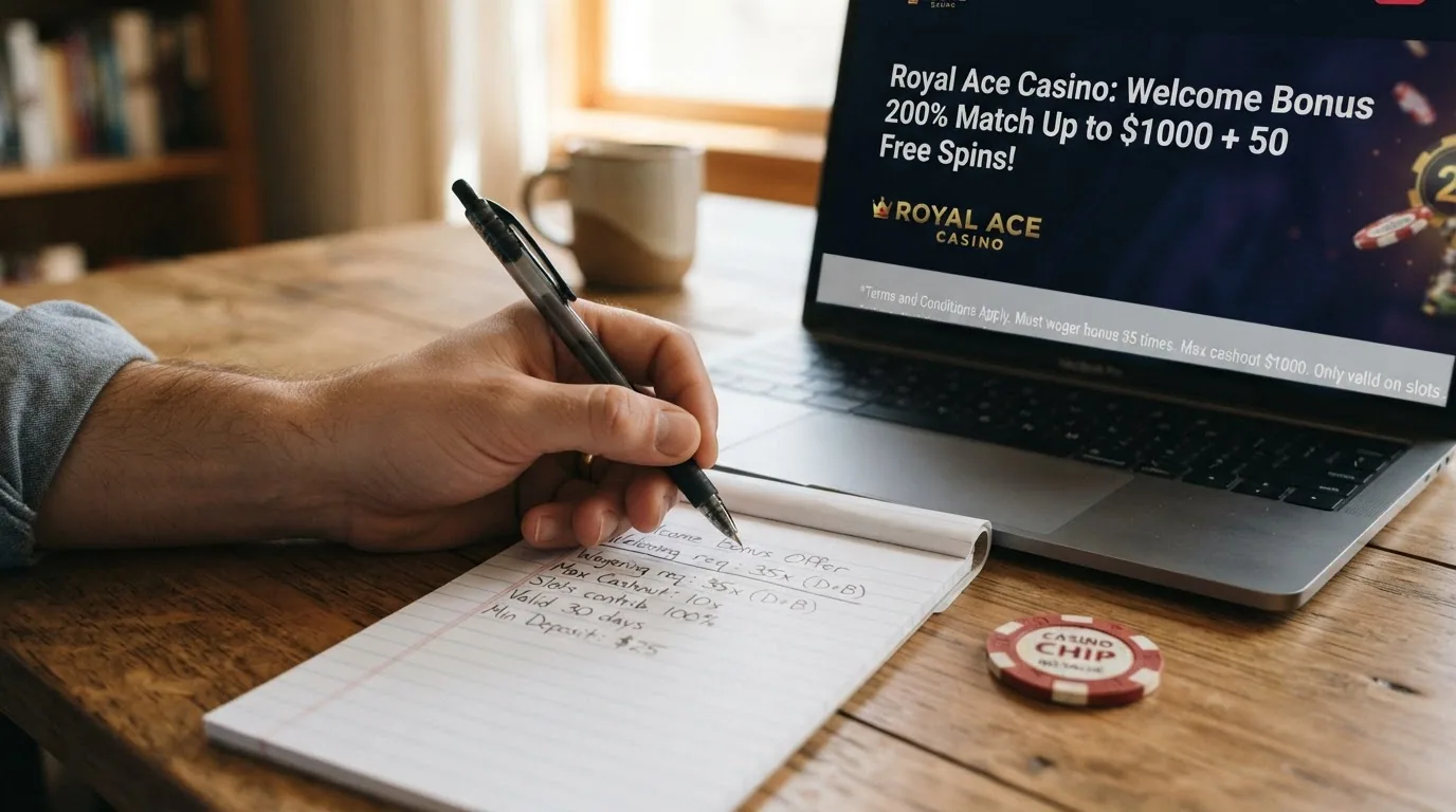Pantalla de promoción de bono de bienvenida en un casino online español con las condiciones de rollover y validez desplegadas
