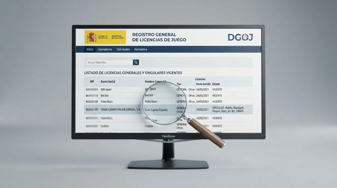 Captura del listado oficial de ordenacionjuego.es con los titulares de licencia y su estado administrativo
