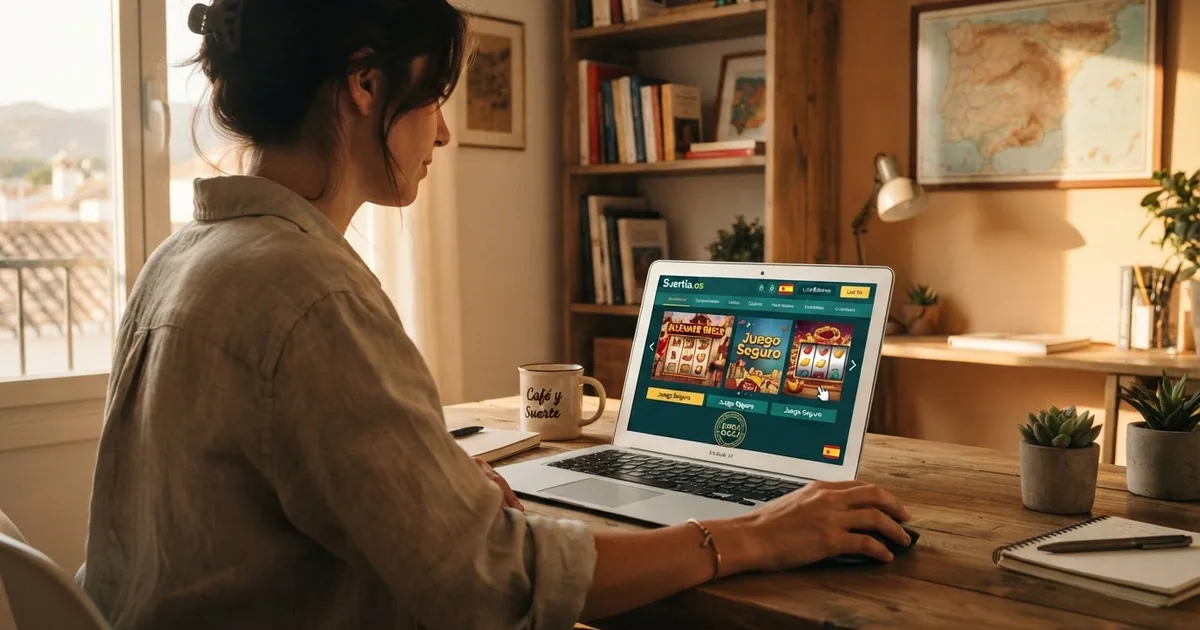Interfaz de un ordenador mostrando varios casinos online con la bandera de España y el sello Juego Seguro de la DGOJ en pantalla