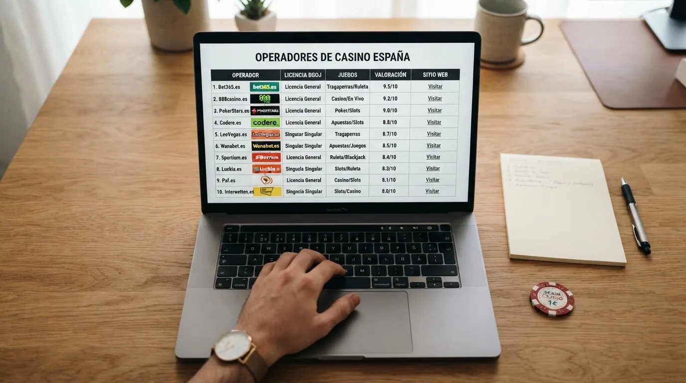 Logotipos de los diez casinos online con licencia DGOJ analizados en esta guía, ordenados en una cuadrícula con sus dominios .es visibles