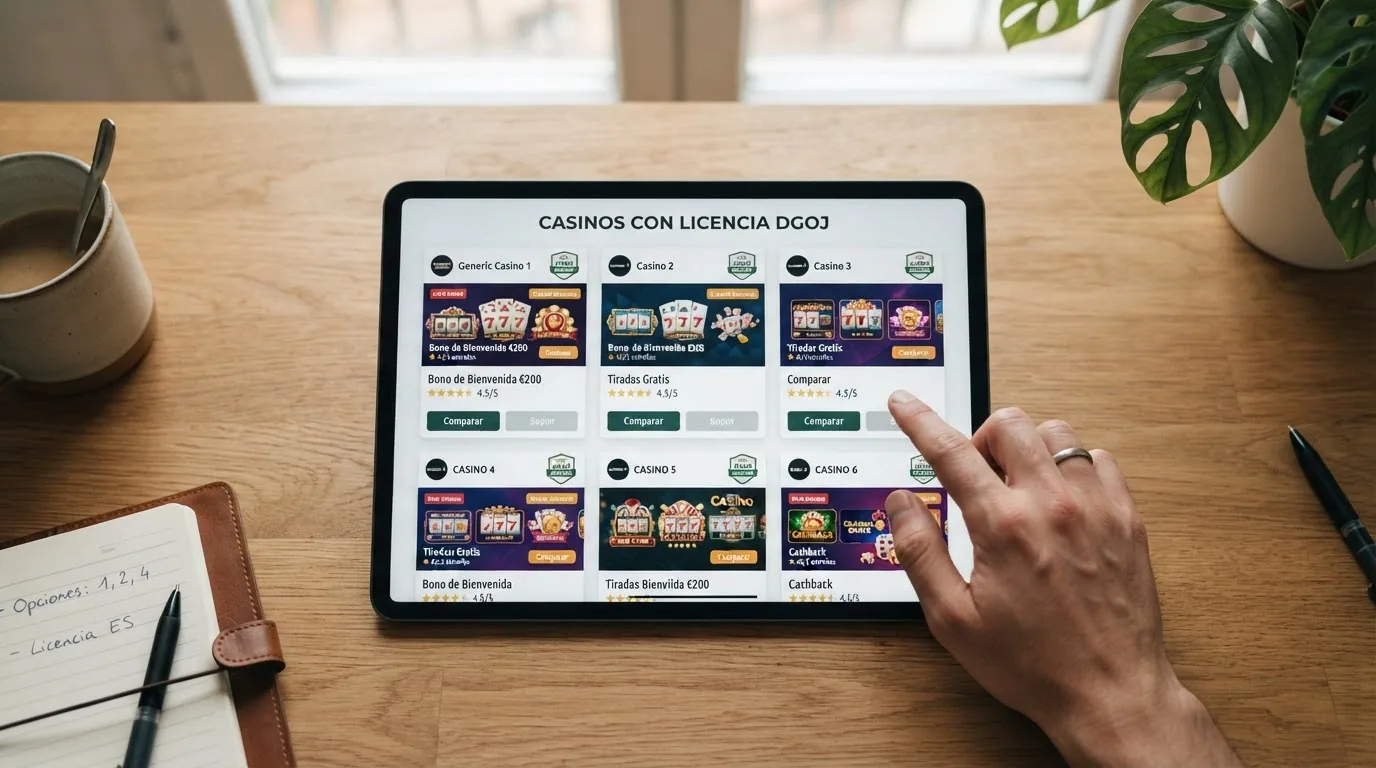 Captura de los portales de varios casinos online con licencia DGOJ mostrando sus secciones de slots