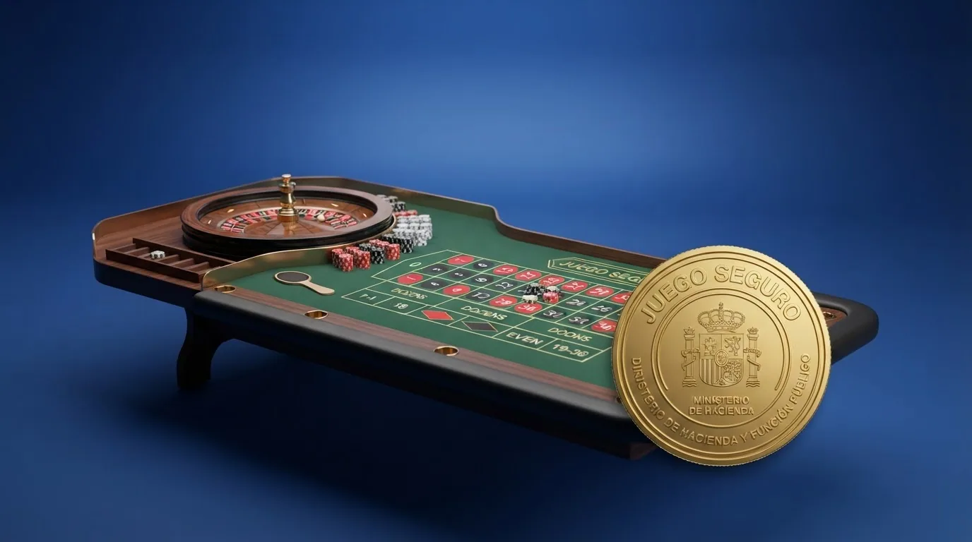 Captura de los logotipos y fichas de los operadores comparados junto a una mesa de ruleta en vivo con el sello de Juego Seguro de la DGOJ.