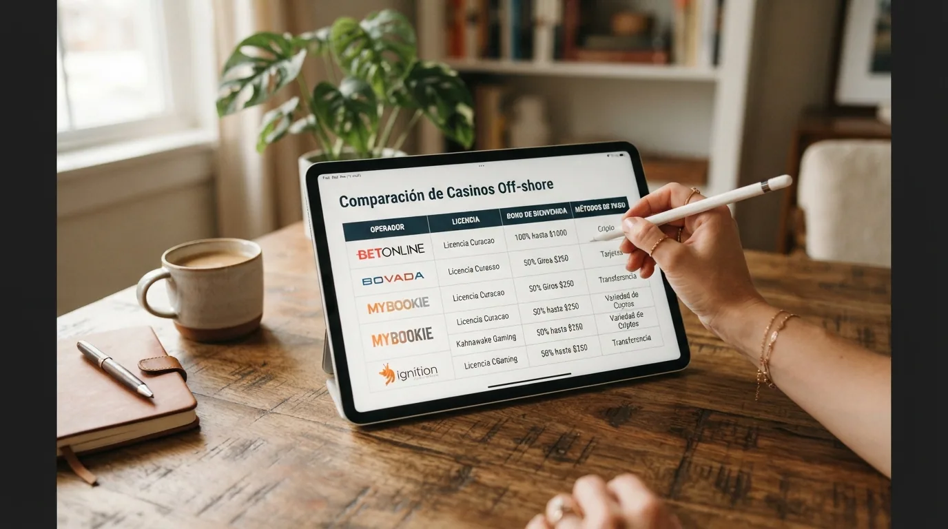 Tabla comparativa con los logotipos de varios operadores sin licencia, mostrando de un vistazo las diferencias en importes de bono, disponibilidad de criptomonedas y condiciones de liberación.