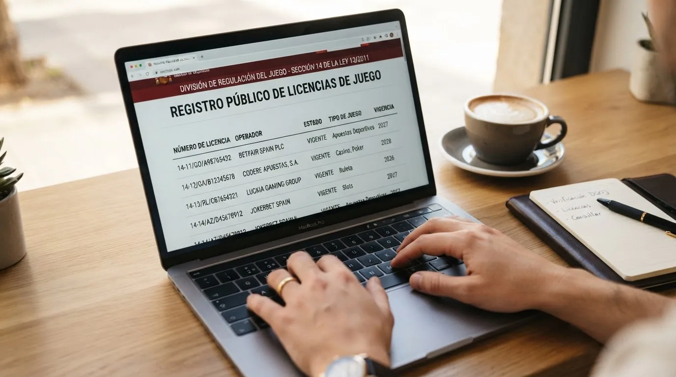 Captura de pantalla del registro público de titulares de licencia de la Gambling Division