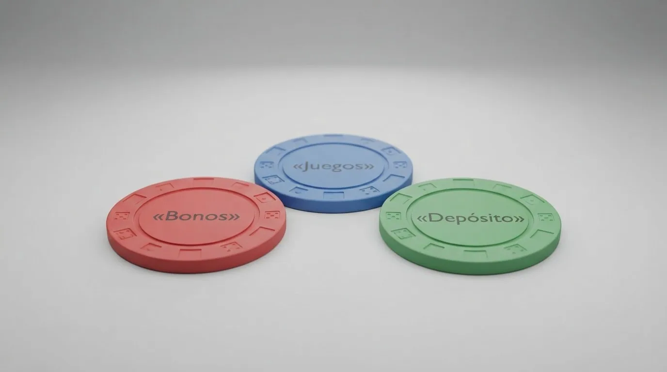 Tres perfiles de jugador representados con elementos visuales distintos — bonos, catálogo de juegos y depósito mínimo — sobre un tablero de decisión
