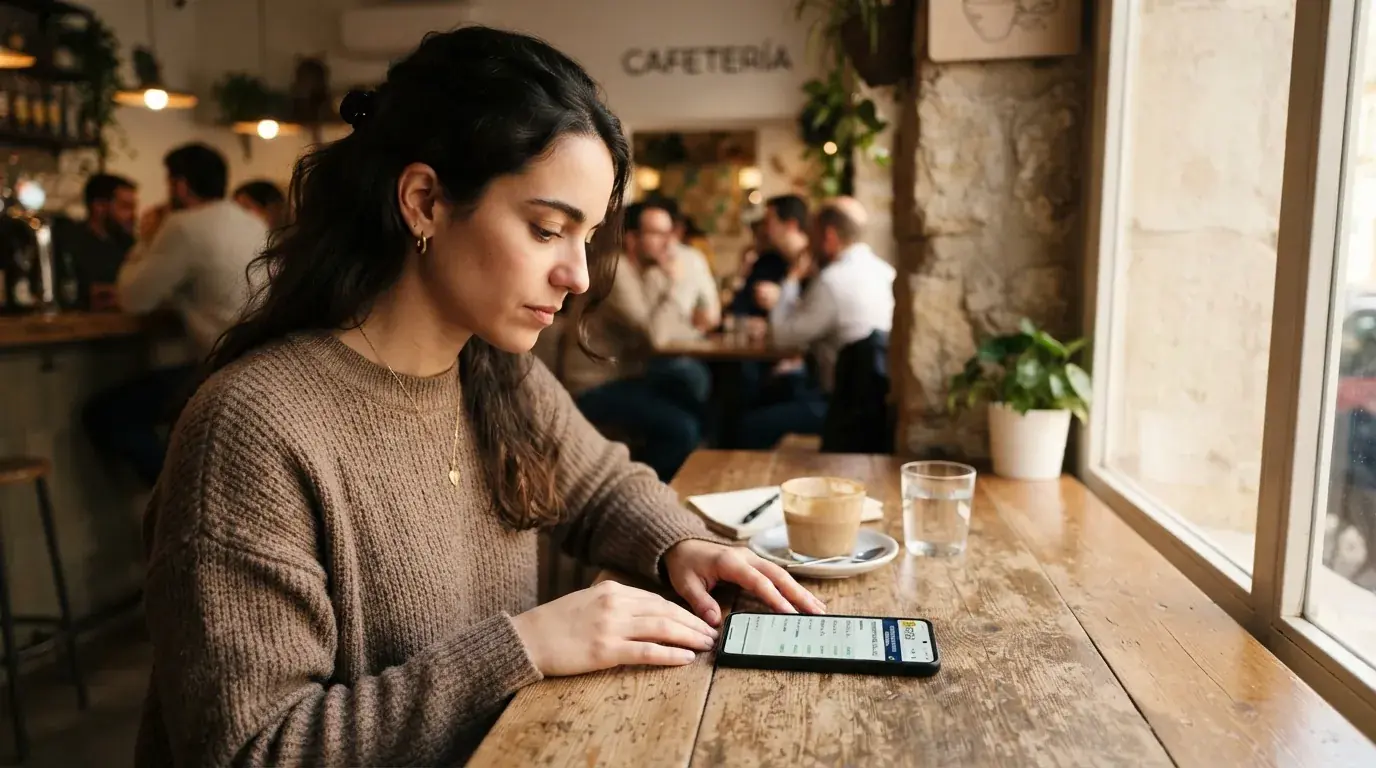 Jugador consultando el registro de licencias en su teléfono antes de depositar en un casino online
