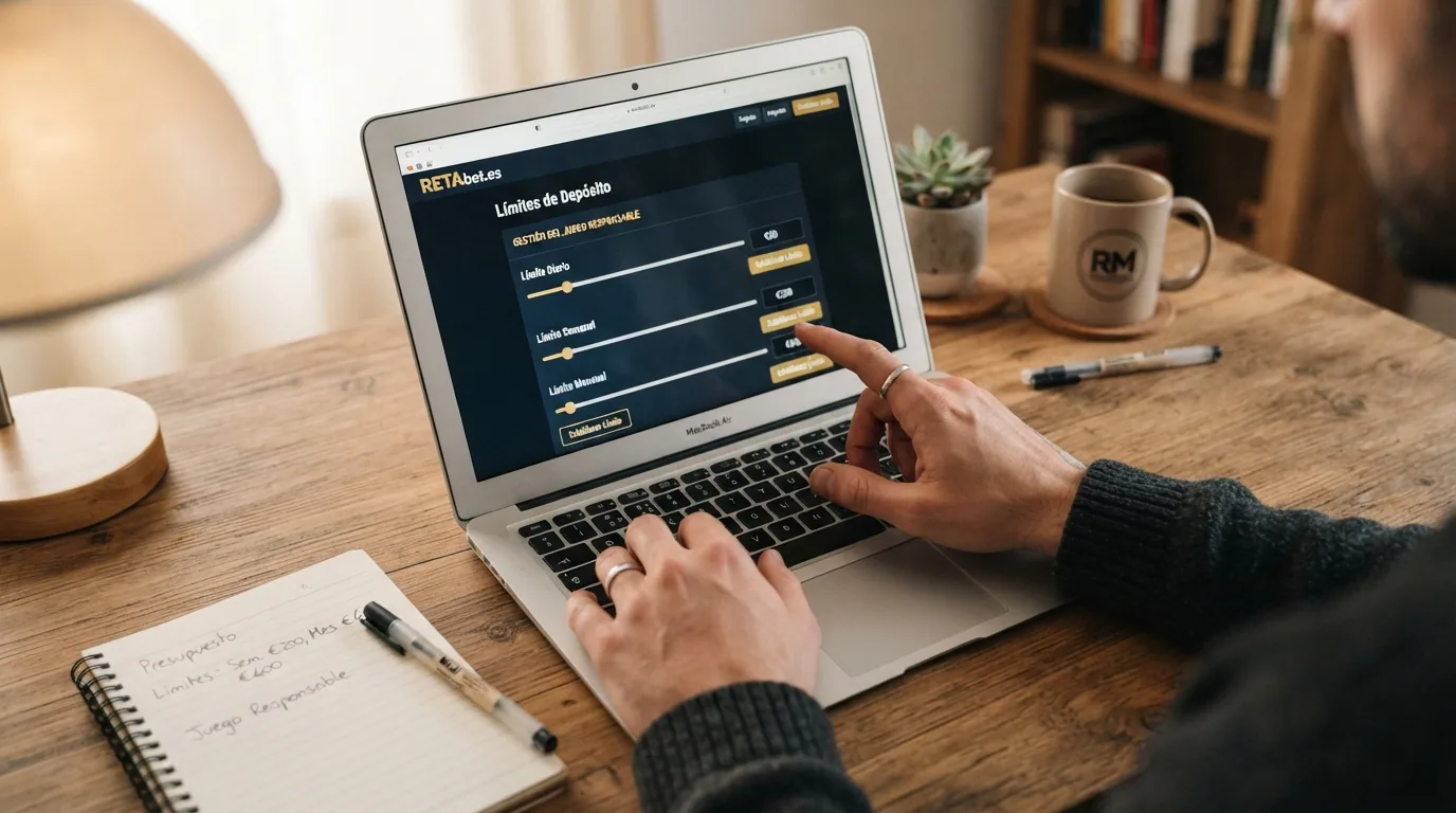 Panel de configuración de límites de depósito diario, semanal y mensual en la cuenta de un casino online español