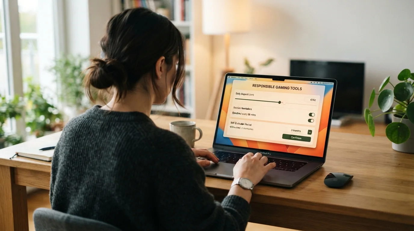 Panel de configuración de límites de depósito, sesión y autoexclusión en un casino online español