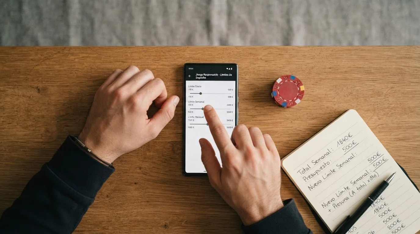 La interfaz de configuración de límites de depósito de un casino online español, con los controles de límite diario, semanal y mensual visibles