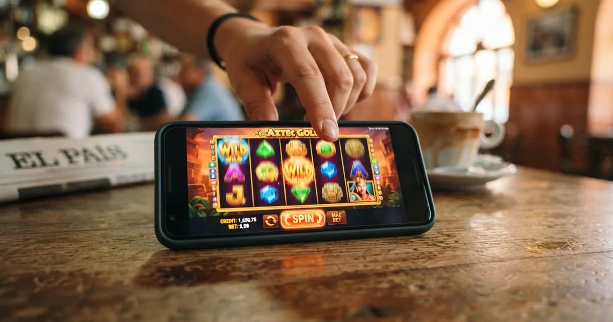 Pantalla de un operador con licencia DGOJ mostrando su vestíbulo de tragaperras con el botón «Modo demo» visible junto a «Jugar con dinero real».