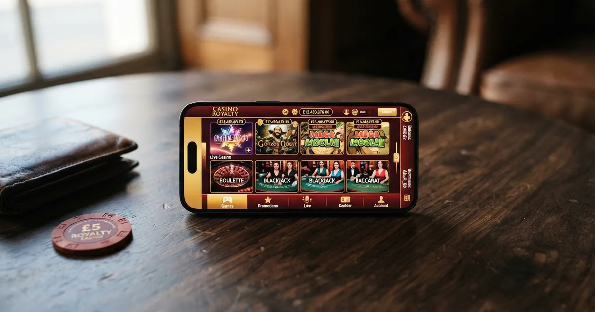 Un iPhone mostrando la pantalla de un casino online en Safari con varios juegos de tragaperras visibles en la interfaz táctil
