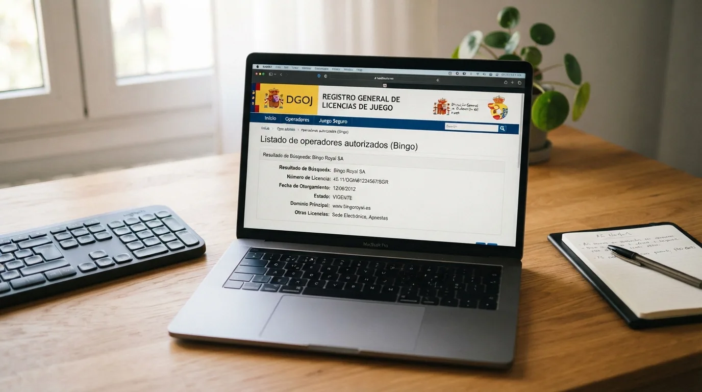 Captura del registro oficial de la DGOJ (ordenacionjuego.es) mostrando la ficha de licencia de un operador de bingo