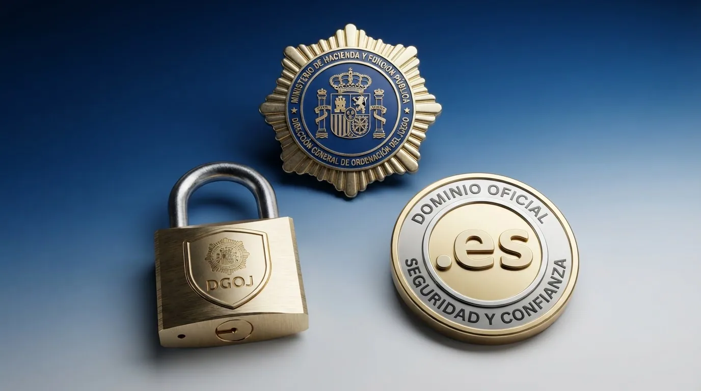 Composición con el escudo oficial de la DGOJ, un candado abierto sobre un dominio .es y el texto «Registro General de Interdicciones de Acceso al Juego» en tipografía institucional