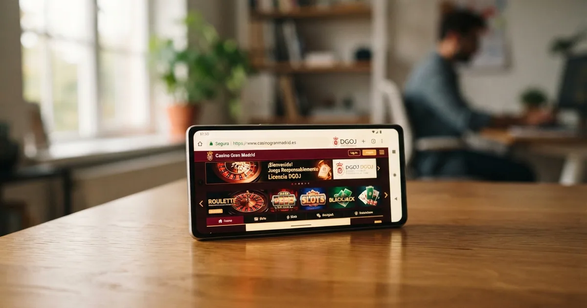 Interfaz de un casino online con el sello DGOJ y el candado de seguridad visibles en la barra del navegador