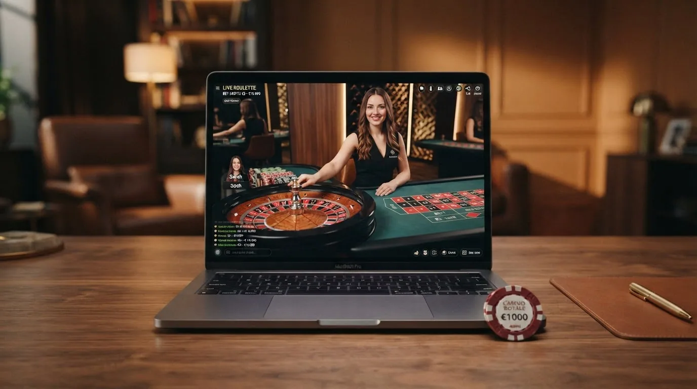 Mesa de ruleta en vivo con fichas de alto valor en la interfaz de un casino online español
