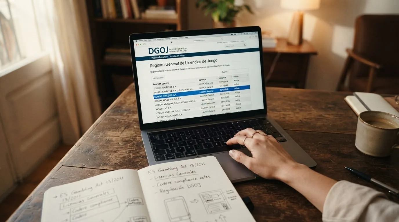 Captura del registro de la DGOJ mostrando la ficha de un operador con sus licencias generales y singulares, fecha de resolución y estado en vigor