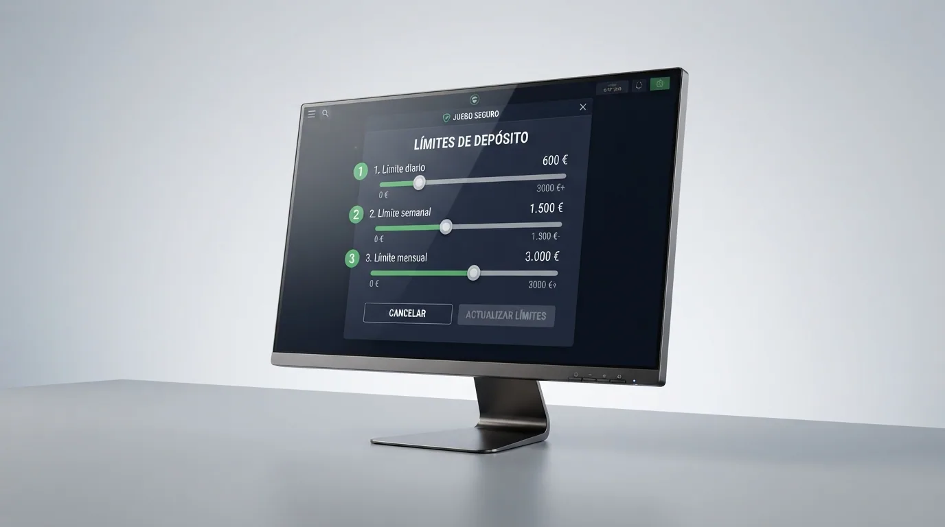 Panel de control de límites de depósito en un casino online con DGOJ mostrando deslizadores para límite diario, semanal y mensual