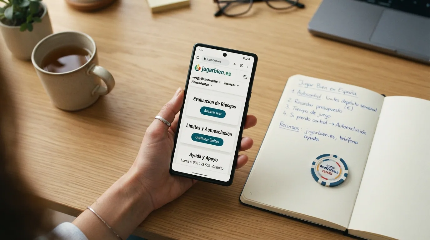 Pantalla del portal jugarbien.es con los recursos de autoayuda y el autotest de la DGOJ