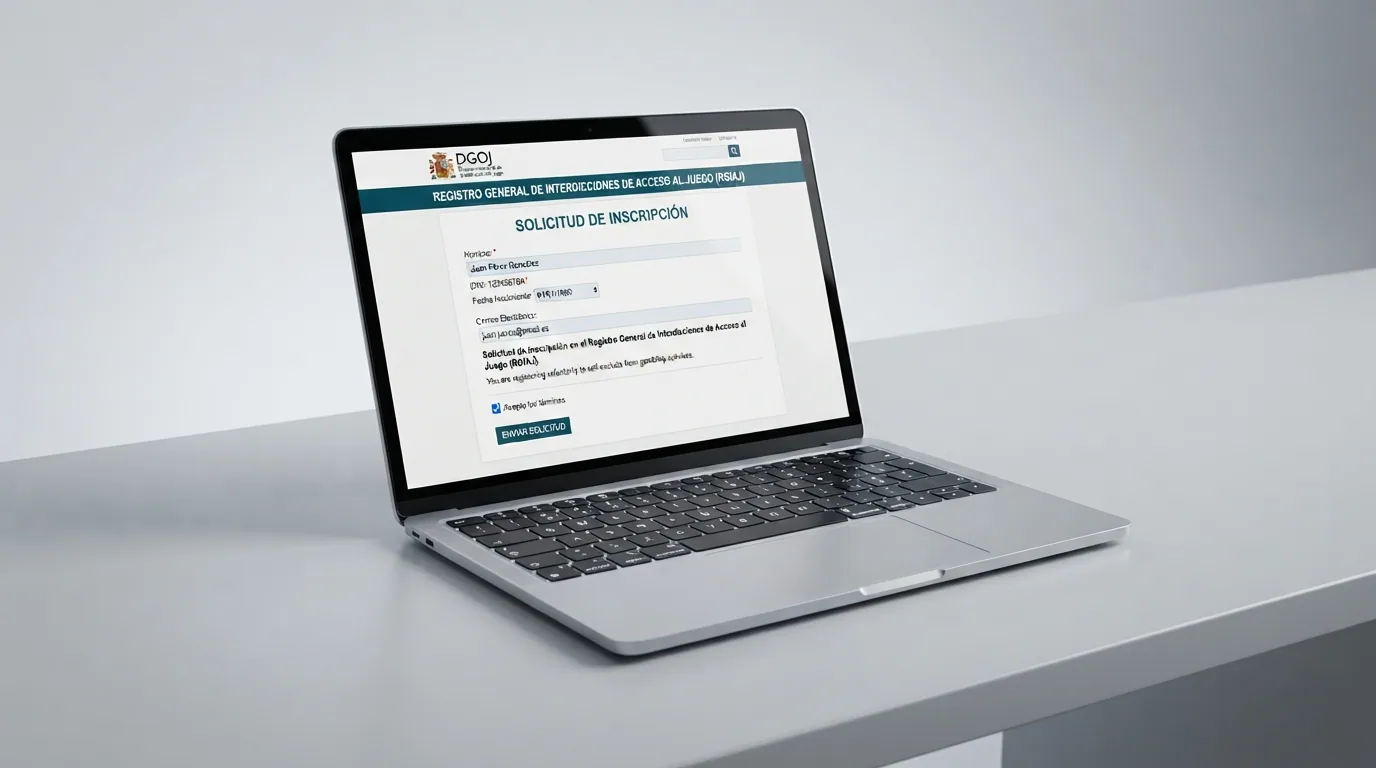 Pantalla de información sobre el RGIAJ en la web de la DGOJ con los pasos para solicitar la inscripción