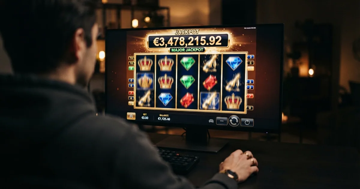 Pantalla de una tragaperras online con el contador de jackpot progresivo en millones de euros visible en la parte superior