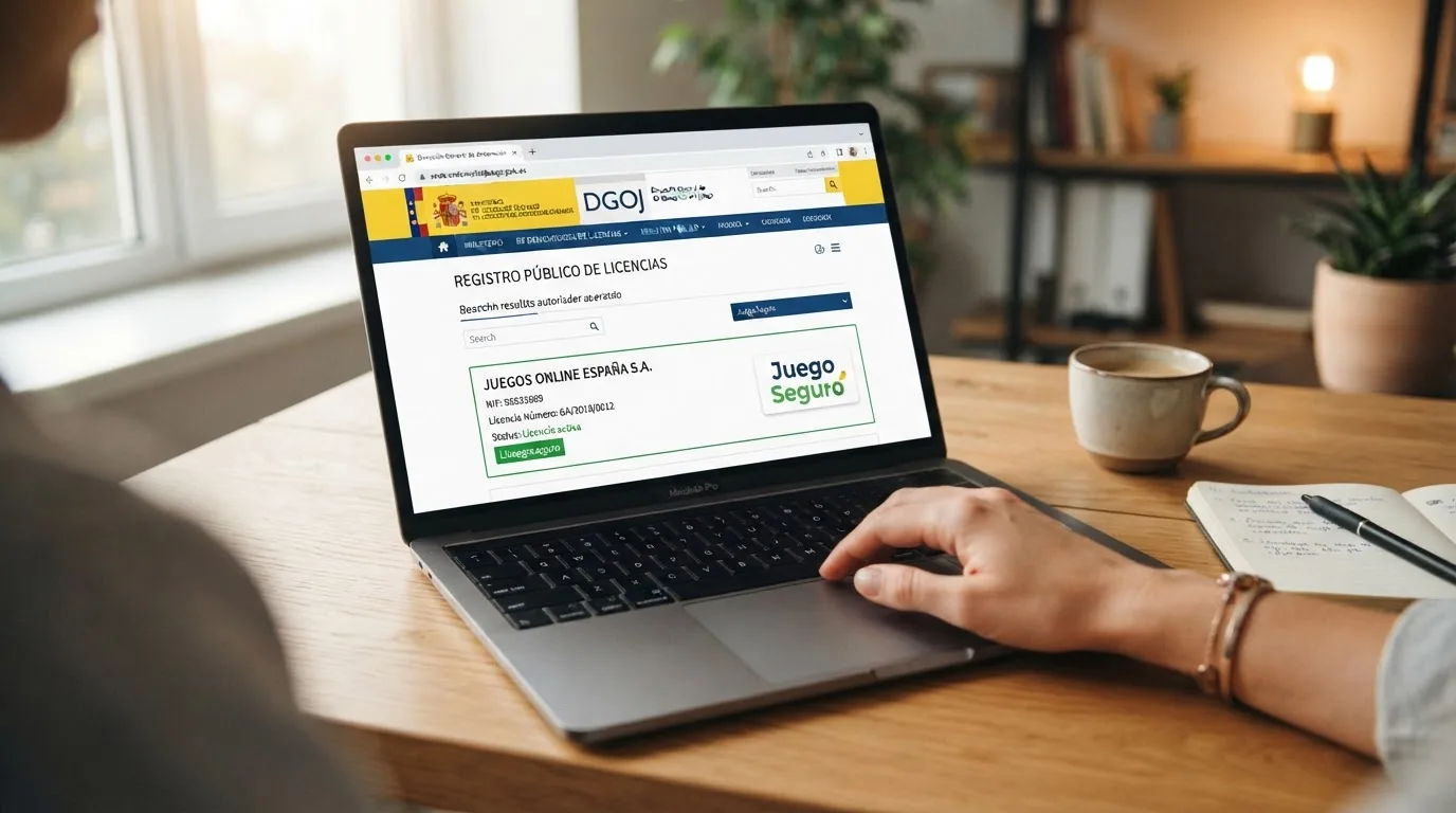 Captura de pantalla del buscador del registro público de ordenacionjuego.es con el campo de consulta y un resultado de operador autorizado